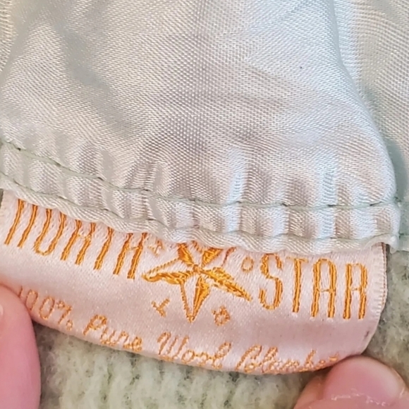 North Star Baby Blanket Pastel Green Pure Wool Satin Trim Soft Vintage USA - Picture 7 of 8